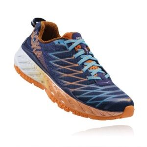 Hoka One One Mens Clayton 2 Running Shoes Size 12.5 Blue Orange Sneakers Light